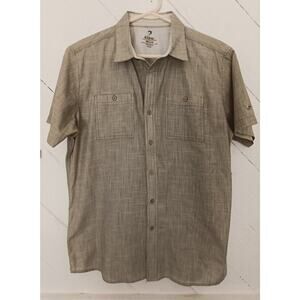Kuhl Born In The Mountains-Short Sleeve Button Up Shirt Men's M Green Tan EUC￼